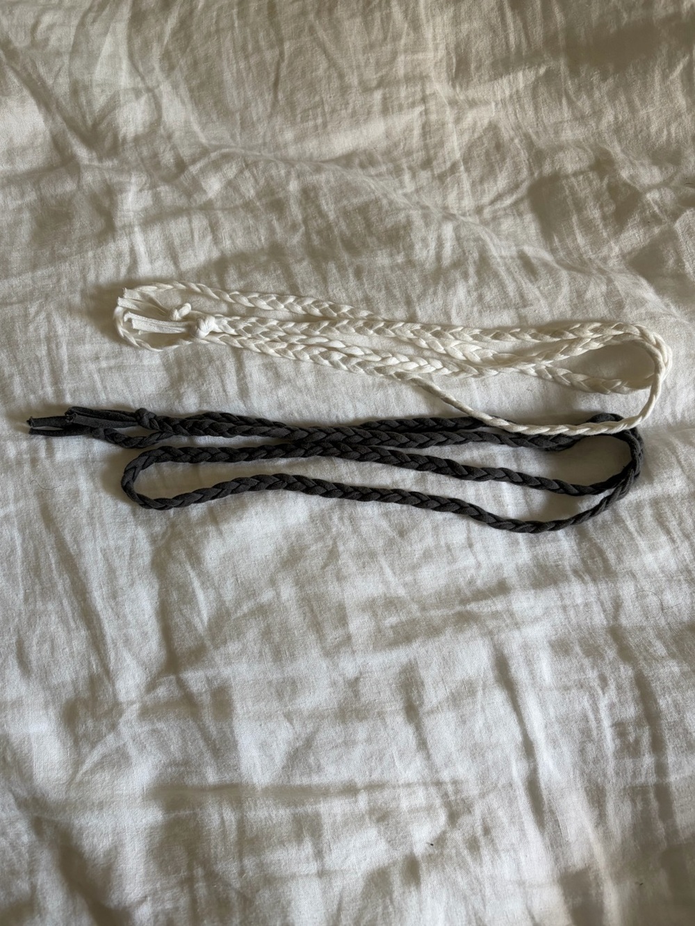 2 American Apparel Braided Thin Belts - White & Dark Grey
